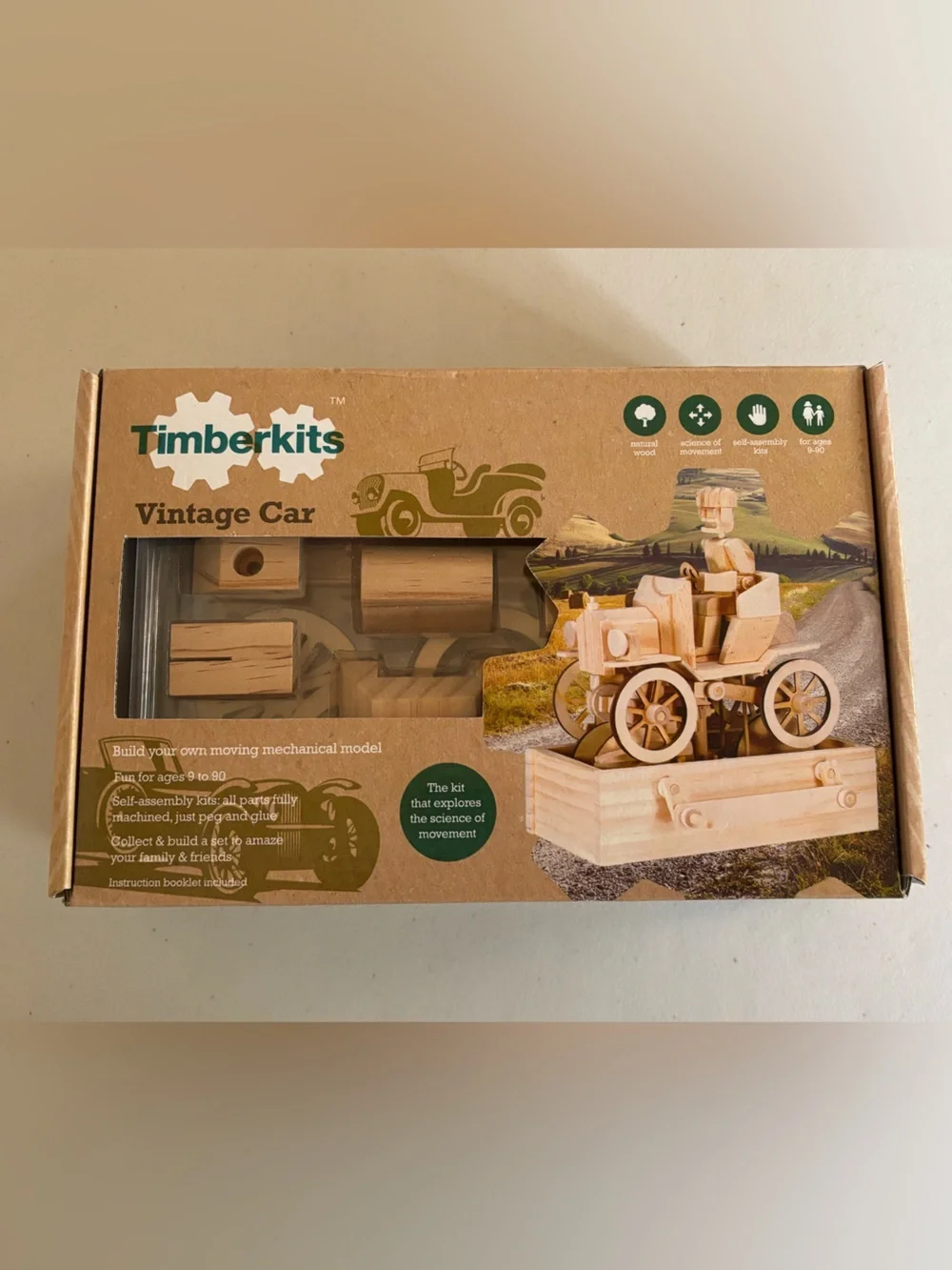 Timber kits Vintage Car Wooden Building Kit - Natural Wood NIB